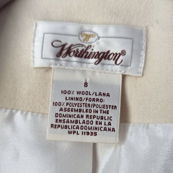 Women's Worthington Blazer 100% Pure Wool Ivory Cream 8 Padded Shoulder Button - Picture 8 of 10